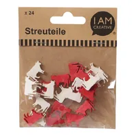 I AM CREATIVE Streudeko Kuh 2 cm 24 Stück - Motiv: Kuh - Material: Holz - Detailfarbe: Rot - Braun