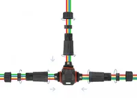 Delock Kabelverbinder T-Form für Außenbereich 4 Pin, IP68 wasserdicht, schraubbar, Kabeldurchmesser 4,5 - 7,5 mm schwarz