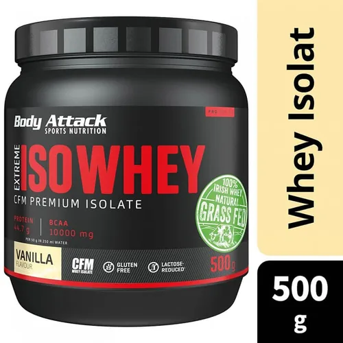 Body Attack Pulver Extreme Iso Whey Professional Schokolade 500 g - Produktionsland: Deutschland - Anwendungszweck: Muskelaufbau - Kraft - Gewichtsreduktion - Einnahme: Nach Aktivität - Vor Aktivität - Gewicht pro Einheit: 500 g - Verpackungseinheit: 1 St