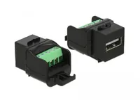 Delock Keystone-Modul USB 2.0, Buchse-Terminalblock Schwarz - Modultyp: Keystone - Anschluss Front: Buchse USB A - Anschluss Rück: Terminalblock - Medientyp: USB - Schirmung: Nein - Detailfarbe: Schwarz