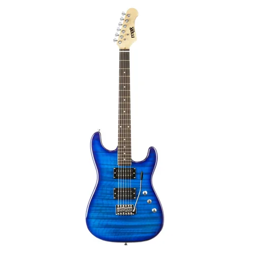 MAX E-Gitarre GigKit Quilted Style Blau - Gitarrenkoffer / Gigbag: Gigbag - Hals: Linde - Tonabnehmerbestückung: HH - Gitarrensteg: Tremolo - Leistung AMP: 0 W - Set: Ja
