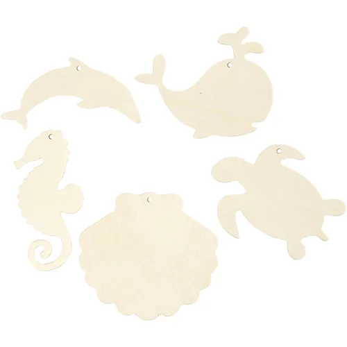 Creativ Company Holzkleinteile Meerestiere 5 Stück, Nature - Breite: 10 cm - 5 cm - Höhe: 5 cm - 10 cm - Länge: 5 cm - 10 cm - Produkttyp: Holzfigur