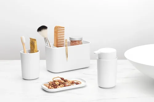 Brabantia Seifenspender-Set ReNew mit Zahnputzbecher und Schale Weiss - Wandmontage: Nein - USB-Schnittstelle: Nein - Sensor-Technik: Nein - Detailfarbe: Weiss - Fassungsvermögen: 250 ml