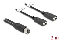 Delock M12 Kabel A-kodiert 8 Pin Buchse zu 2 x USB 2.0 Typ-A Buchse 2 m schwarz
