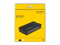 Delock USB-Switch 11493 - Anzahl Eingänge: 4 × - Steckertyp Seite A: USB-B Buchse - Anzahl Ausgänge: 1 × - Steckertyp Seite B: USB-A Buchse - Material: Kunststoff - Bedienungsart: Tasten