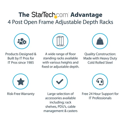 12U SERVER RACK - OPEN FRAME ADJUSTABLE DEPTH 4 POST RACK