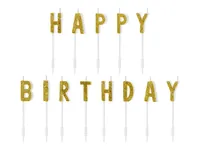 Partydeco Kerze Happy Birthday 2.5 cm, Gold - Detailfarbe: Gold - Packungsgrösse: 13 Stück - Motiv: Buchstaben - Anlass: Geburtstag