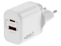 onit USB-Wandladegerät Dual 1C1A 35 W GaN Weiss - Ladeport Output: 1x USB-A 18W - 1x USB-C 35W - Detailfarbe: Weiss - USB Ladeanschluss (Output): 2