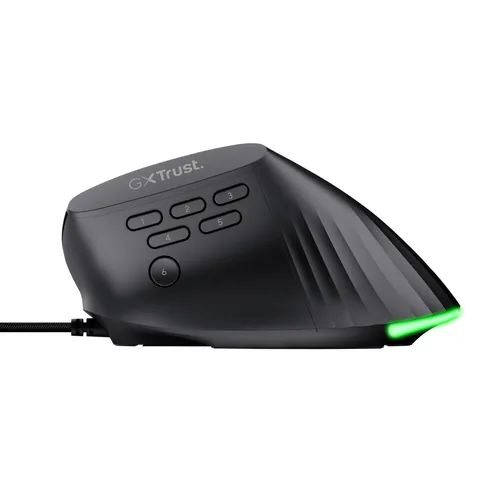 Trust Gaming-Maus GXT 145 Rexxa Schwarz 12800 dpi - Maus Features: Beleuchtung - Daumentaste - Programmierbare DPI-Einstellung - Programmierbare Tasten - RGB-Beleuchtung - Scrollrad - Umschaltbare DPI-Auflösung - Vertikales Design - Bedienungsseite: Recht