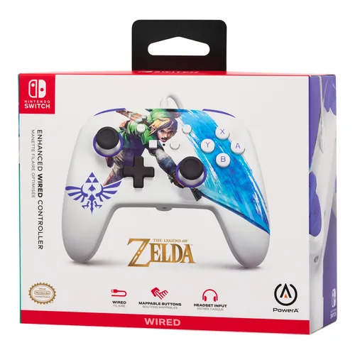 Power A Enhanced Wired Controller Master Sword Attack - Plattform: Nintendo Switch - Nintendo Switch OLED-Modell - Verbindungsmöglichkeiten: Kabelgebunden - USB Typ-A - Controller Typ: Gamepad - Detailfarbe: Blau - Mehrfarbig - Weiss
