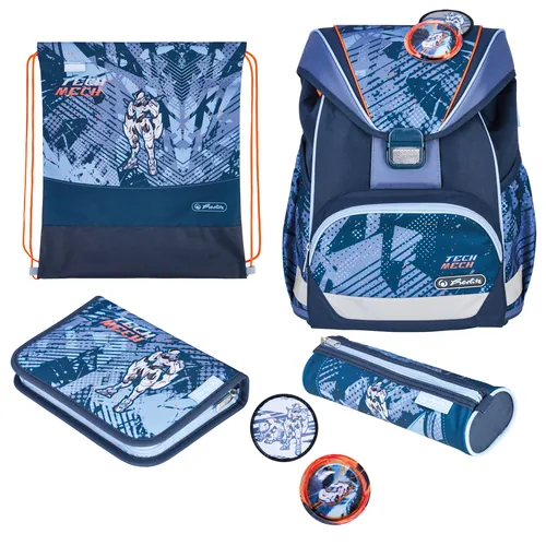 Herlitz Schulthek-Set UltraLight Plus TechMech 16 l - Altersempfehlung ab: 6 Jahren - Wasserabweisend: Ja - Detailfarbe: Blau - Gewicht: 750 g - Volumen: 16 l - Motiv: Diverse