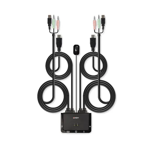 LINDY KVM Switch Compact 2 Port HDMI USB 2.0 Audio