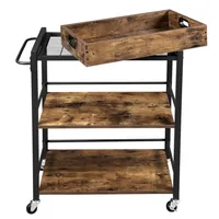 VASAGLE Bartrolley mit Tablett 65 x 86 cm, Schwarz/Braun - Tiefe: 40 cm - Breite: 65 cm - Höhe: 86 cm - Detailmaterial: Holz - Metall - Grundmaterial: Holz - Metall