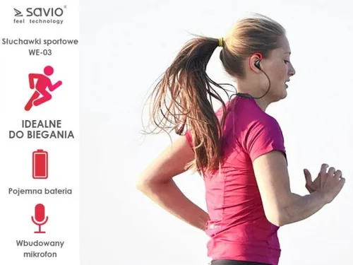 Savio WE-03 headphones/headset Wireless In-ear Sports Bluetooth Black