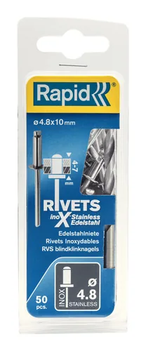 Rapid Blindnieten Edelstahl Ø 4.8 x 10 mm - Zubehörtyp: Blindnieten - Verpackungseinheit: 50 Stück
