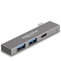 DELOCK 3 Port Slim USB Hub mit USB Type-C zu 1 x USB 5 Gbps USB Type-C + 2 x USB 5 Gbps Typ-A