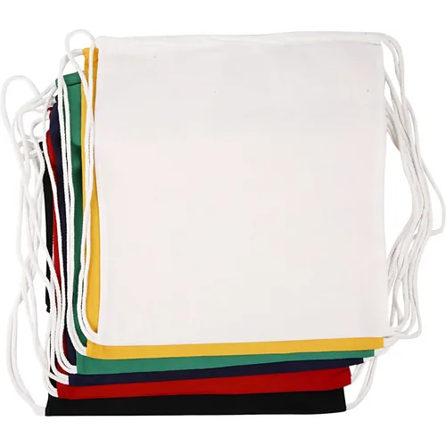 Creativ Company Turnbeutel 37 x 41 cm 6 Farben - Material: Baumwolle - Detailfarbe: Dunkelblau - Rot - Gelb - Schwarz - Grün - Weiss - Textil-Art: Turnbeutel