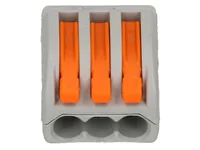 WAGO Verbindungsklemme Wago Klemme 3L 3-fach, 8 Stück - Verwendung Klemmen: Drähte + Litzen - Schutzklasse: IP20 - Verpackungseinheit: 8 Stück - Detailfarbe: Orange - Eigenschaften Hausinstallation: Steckklemme - Flammwidrig - E-Nr.: 0