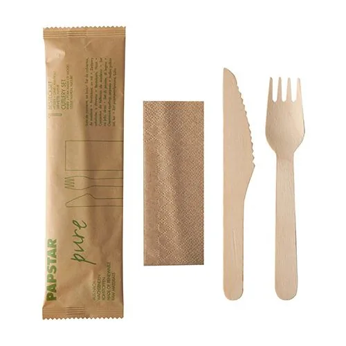 Papstar Einweg-Besteckset Pure 50 Stück, Braun - Produkttyp: Einweg-Besteckset - Materialtyp: Holz - Material: Holz - Detailfarbe: Braun - Verpackungseinheit: 50 Stück