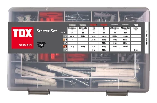 Tox-Dübel Dübel Starter Set 264 Stück - Bohrdurchmesser: 5 mm - Länge: 25 mm - Für Material: Beton - Diverse - Sandstein - Vollziegel - Set: Ja