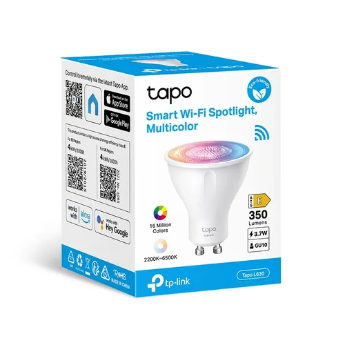 TP-Link Leuchtmittel Tapo L630 1 Stück, Mehrfarbig - Lampensockel: GU10 - Farbtemperatur Kelvin: 2200 bis 6500 K - Aussenanwendung: Nein - Gesamtleistung: 3.7 W - Leuchten Kategorie: Leuchtmittel - Lichtfarbe: Mehrfarbig