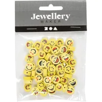 Creativ Company Perlen Ton Figurperlen 60 Stück, Smiley - Packungsgrösse: 60 Stück - Durchmesser: 10 mm - Detailfarbe: Gelb - Schwarz - Perlenart: Motivperlen