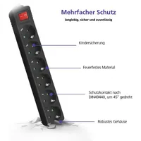 helos Steckdosenleiste CLASSIC, 6-fach, schwarz, 1,5m, mit Schalter