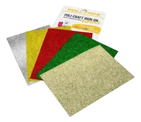 Poli-Tape Aufbügelfolie Glitter Christmas A4, mehrfarbig, 5 Stück - Geeignet für Drucker: Nein - Detailfarbe: Champagner - Gold - Grün - Rot - Silber - Aussenanwendung: Nein - Selbstklebend: Nein - Aufbügelbar: Ja - Folientyp: Aufbügelfolie Effekt
