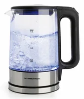 GOURMETmaxx Wasserkocher 1.7 l, Silber/Transparent - Detailfarbe: Silber - Transparent - Leistungsaufnahme Betrieb: 2200 W - Füllmenge: 1.7 l - Ausstattung: 360 Grad Sockel - Beleuchteter Ein-/Ausschalter - Deckelöffnung per Knopfdruck - Kabelaufwicklung 