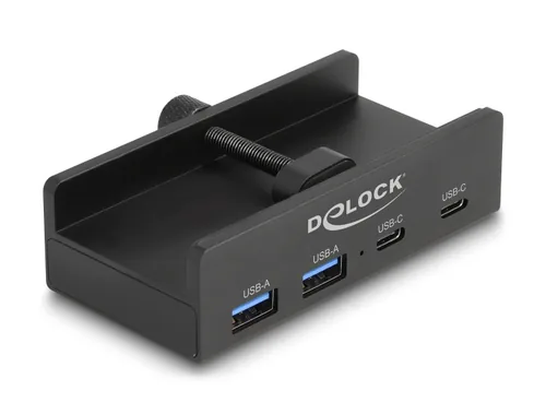 Delock Externer USB-Hub 5 Gbps - Stromversorgung: USB-C - Anzahl Ports: 4 - Detailfarbe: Schwarz - USB Standard: 3.0/3.1/3.2 Gen 1 (5 Gbps) - USB Anschluss 2 (Endgerät): USB-A - USB-C - USB Anschluss 1 (Quelle): USB-A