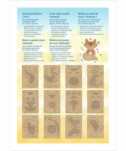 URSUS Stickset Kreuzstich Tiere 14.5 x 20 cm, 24 Stück - Detailfarbe: Braun - Produktart: Stickkarton