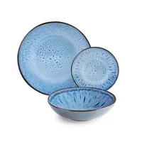 Ibili Teller-Set Normandia 12 Stück, Blau - Material: Porzellan - Teller Typ: Speise-Service - Detailfarbe: Blau - Form: Rund