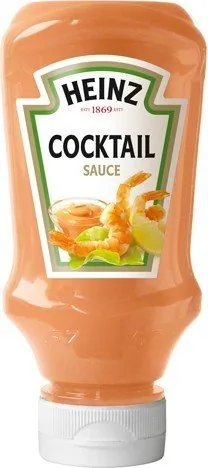 Heinz Sauce Cocktail 225 g - Produkttyp: Grill-Saucen - Nährwertangabe pro: 100 g - Energiegehalt (in kj): 1699 KJ - Energiegehalt (in kcal): 406 Kcal - Fett: 36 g - Davon gesättigte Fettsäuren: 3.4 g