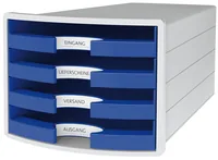 HAN Schubladenbox Impuls Blau - Anzahl Schubladen: 4 - Verpackungseinheit: 1 Stück - Material: Kunststoff - Detailfarbe: Weiss - Blau