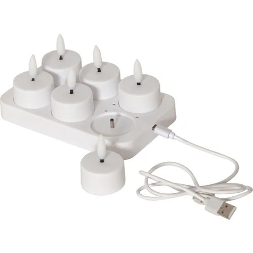 Star Trading LED Teelichter Set Flamme Charge 6er, Weiss - Betriebsart: Akkubetrieb - Fernbedienung: Nein - Aussenanwendung: Nein - Timerfunktion: Keine Angaben - Set: Ja - Durchmesser: 5 cm