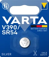 Varta Knopfzelle V390 / SR54 , 1 Stück - Gewicht: 1.16 g - Verpackungseinheit: 1 Stück - Chemisches System: Silberoxid - Batterietyp Bauform: SR54 / 390 / 389 / S09 / 10L122 / SR1130W / G10 / SP389 / WL-10 / RW49 / SB-BU / SG10 / 603 / L1131 / SR1130 / S2