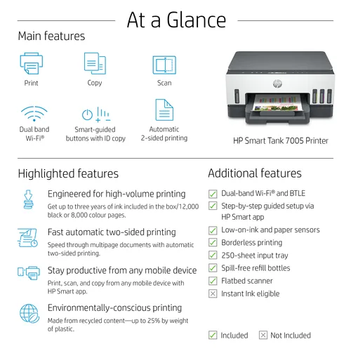 HP Smart Tank 7005 All-in-One Printer Thermal inkjet A4 4800 x 1200 DPI 15 ppm Wi-Fi