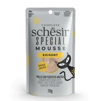 Schesir Nassfutter Special Mousse Exigent, 70 g - Tierbedürfnis: Kein besonderes Bedürfnis - Geschmacksrichtung: Geflügel - Zertifikate: Keine Zertifizierung - Fleischsorte: Ente - Huhn - Packungsgrösse: 70 g - Futtereigenschaft: Getreidefrei