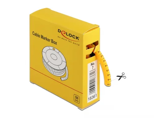 Delock Kabelkennzeichnung Nr. 7, gelb, 500 Stück - Produkttyp: Kabelbeschriftung - Ausstattung Kabelmanagement: Befestigungsclip - Verpackungseinheit: 500 Stück - Material: PVC - Detailfarbe: Gelb