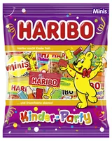 Haribo Gummibonbons Kinder-Party Beutel 250 g - Produkttyp: Gummibonbons - Nährwertangabe pro: 100 g - Energiegehalt (in kj): 1500 KJ - Energiegehalt (in kcal): 354 Kcal - Fett: 1.3 g - Davon gesättigte Fettsäuren: 0.9 g