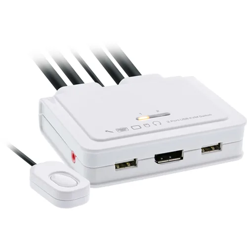 InLine KVM Switch - 2-fach - USB-C+DP zu DisplayPort - 4K - Audio - integr. Kabel