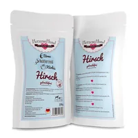 HerzensHund Nassfutter Getreidefrei Hirsch mit Bio-Kürbis, 130 g - Tierbedürfnis: Kein besonderes Bedürfnis - Nachhaltigkeit: Nicht angegeben - Lebensphase: Adult - Produkttyp: Ergänzungsfutter - Packungsgrösse: 130 g - Fleischsorte: Hirsch