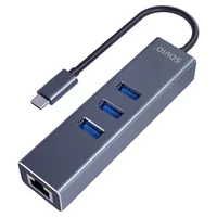 Savio AK-57 USB-C - 3 x USB-A HUB with RJ-45 Gigabit Ethernet adapter 5000 Mbit/s grey 2 x USB 3.2 Gen 2 (3.1 Gen 2) Type-C 1000 Mbit/s