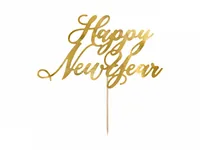 Partydeco Kuchen-Topper Happy New Year 1 Stück, Gold - Material: Papier - Motiv: Neujahr - Verpackungseinheit: 1 Stück - Detailfarbe: Gold