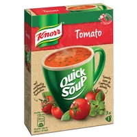 Knorr Quick Soup Tomato 3 Portionen - Produkttyp: Instantsuppen - Nährwertangabe pro: 100 ml - Energiegehalt (in kj): 221 KJ - Energiegehalt (in kcal): 53 Kcal - Fett: 1 g - Gesättigte Fettsäuren: 0.3 g
