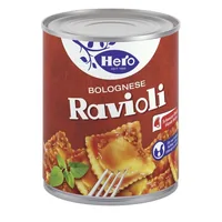 Hero Dose Ravioli Bolognese 870 g - Produkttyp: Pastagerichte - Nährwertangabe pro: 100 g - Energiegehalt (in kj): 391 KJ - Energiegehalt (in kcal): 93 Kcal - Fett: 2.6 g - Gesättigte Fettsäuren: 0.8 g