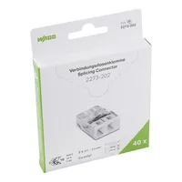 WAGO Steckklemme COMPACT 2 x 0.5-2.5 mm², 40 Stück - Verwendung Klemmen: Drähte - E-Nr.: 55103100 - Typ: Klemme - Klemmstellen: 2 × - Detailfarbe: Transparent - Weiss - Eigenschaften Hausinstallation: Steckklemme