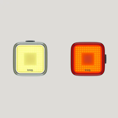 knog. Velolampe Blinder Square Twinpack Lichtset - Betriebsart: Akkubetrieb - Lichtfarbe: Rot - Montageart: Gummizug - Leuchten Kategorie: Rücklicht - Vorderlicht - Leuchtmittel: LED - Lichtstärke: 200 lm