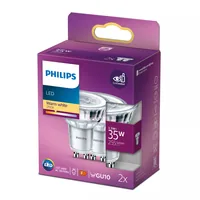 Philips Lampe LEDcla 35W GU10 WW ND 2PF Warmweiss (WW) - Energieeffizienzklasse: F - Lampensockel: GU10 - Protokoll: Ohne - Smart Home: Nicht kompatibel - Farbtemperatur Kelvin: 2700 K - Gesamtleistung: 3.5 W