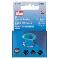 Prym Ösen mit Scheiben 20 Stück, Mint-Silber - Verpackungseinheit: 20 Stück - Detailfarbe: Silber - Mint - Produkttyp: Ösen